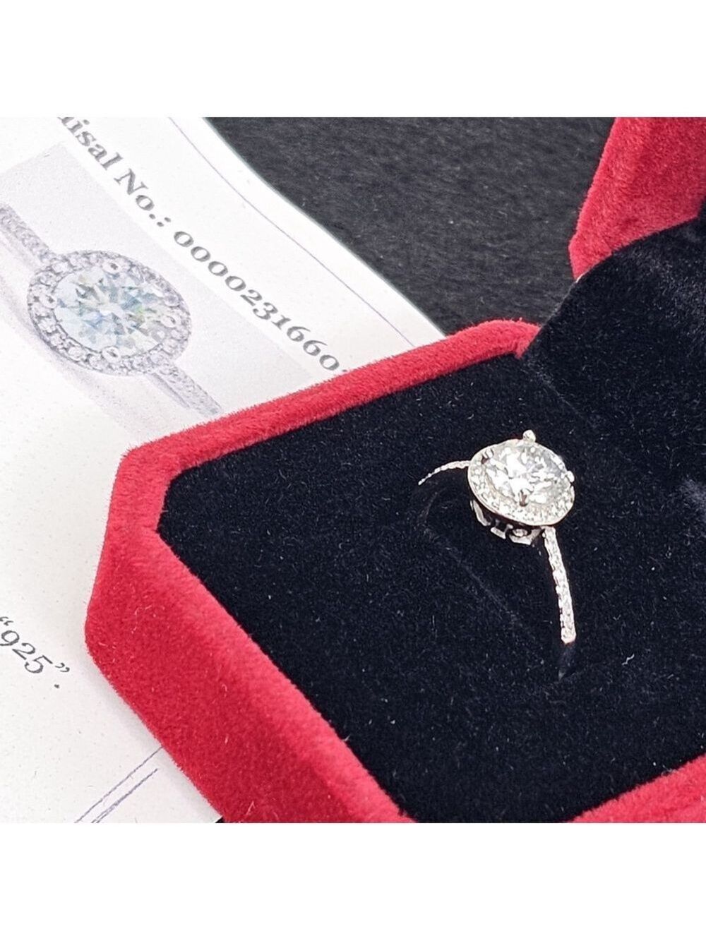 Moissanite 1CT Sterling 925 Silver Halo Ring W/ 0.35CT Cubic Zirconia APPRAISED